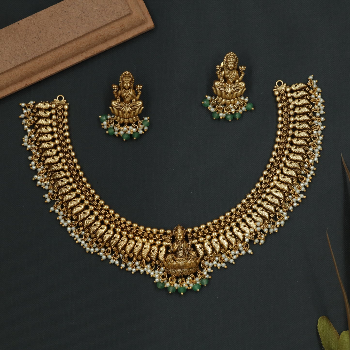 Traditional Lakshmi Idol Centre Peacock Link Silver Necklace
