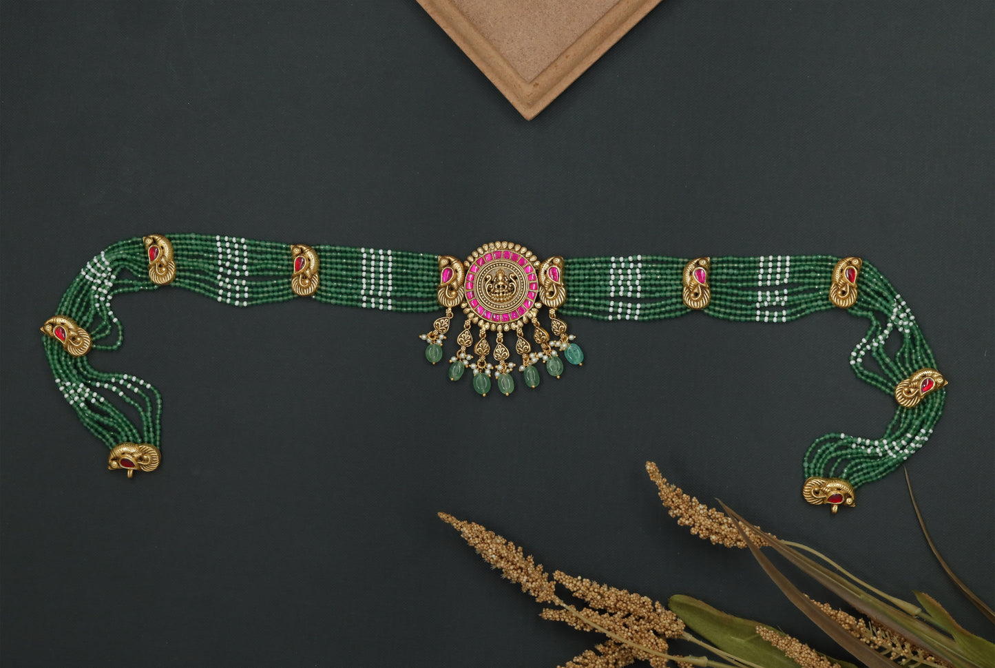 Cultural Lakshmi Peacock Silver Waist Belt with Devotional Charm