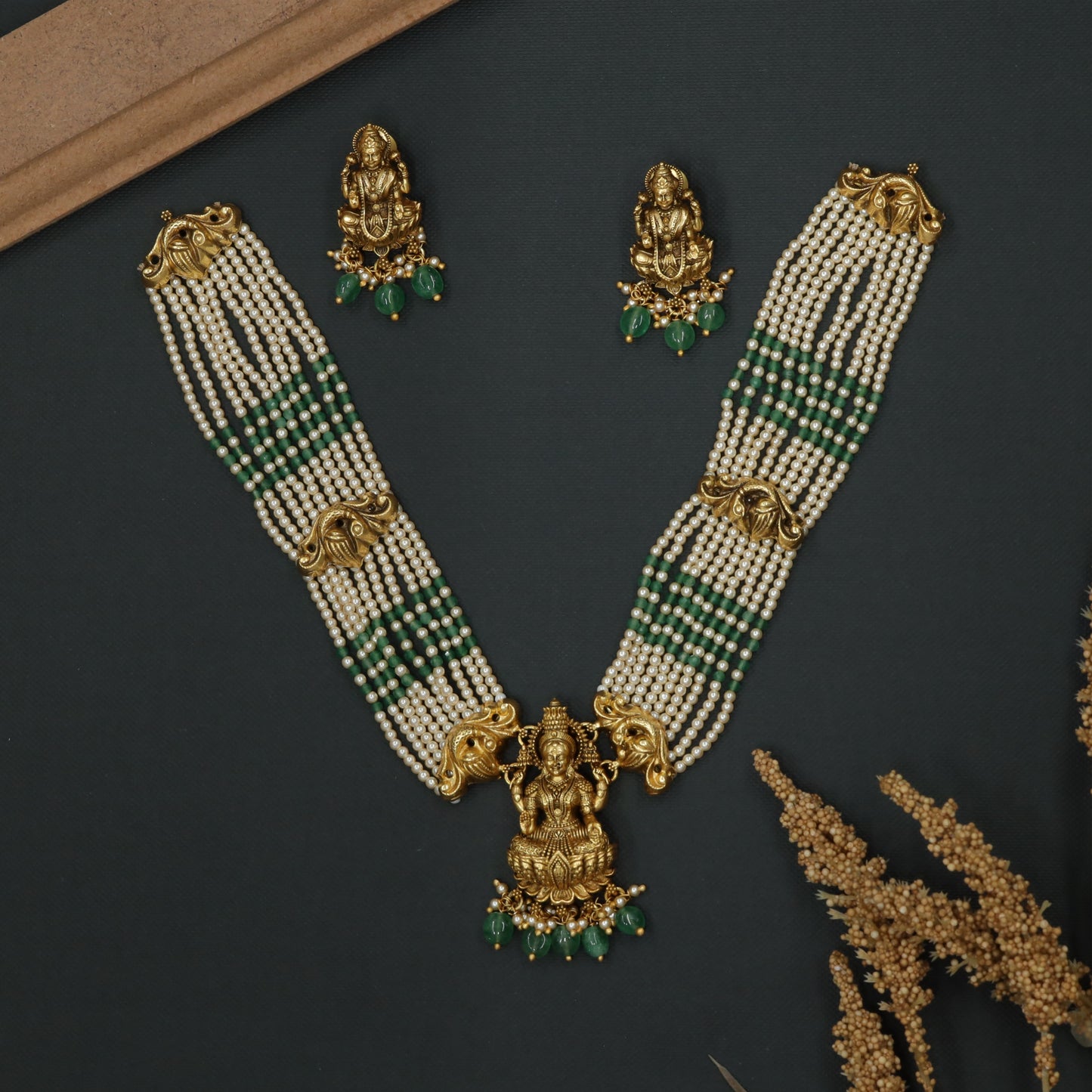 Seated Lakshmi Necklace with Ornamental Detailing