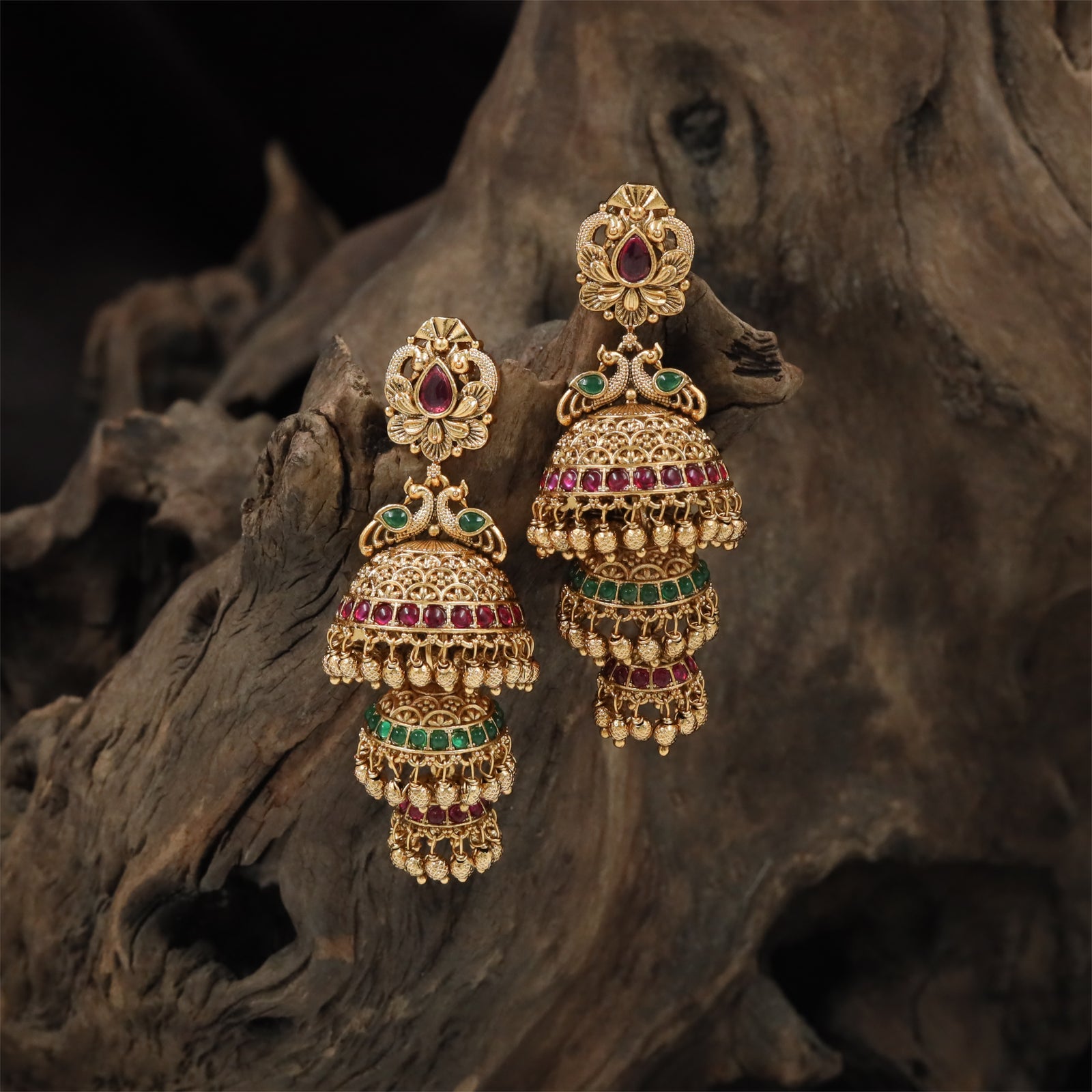 Luxury Peacock Curve Antique Jumka with Stacked Dome Layout