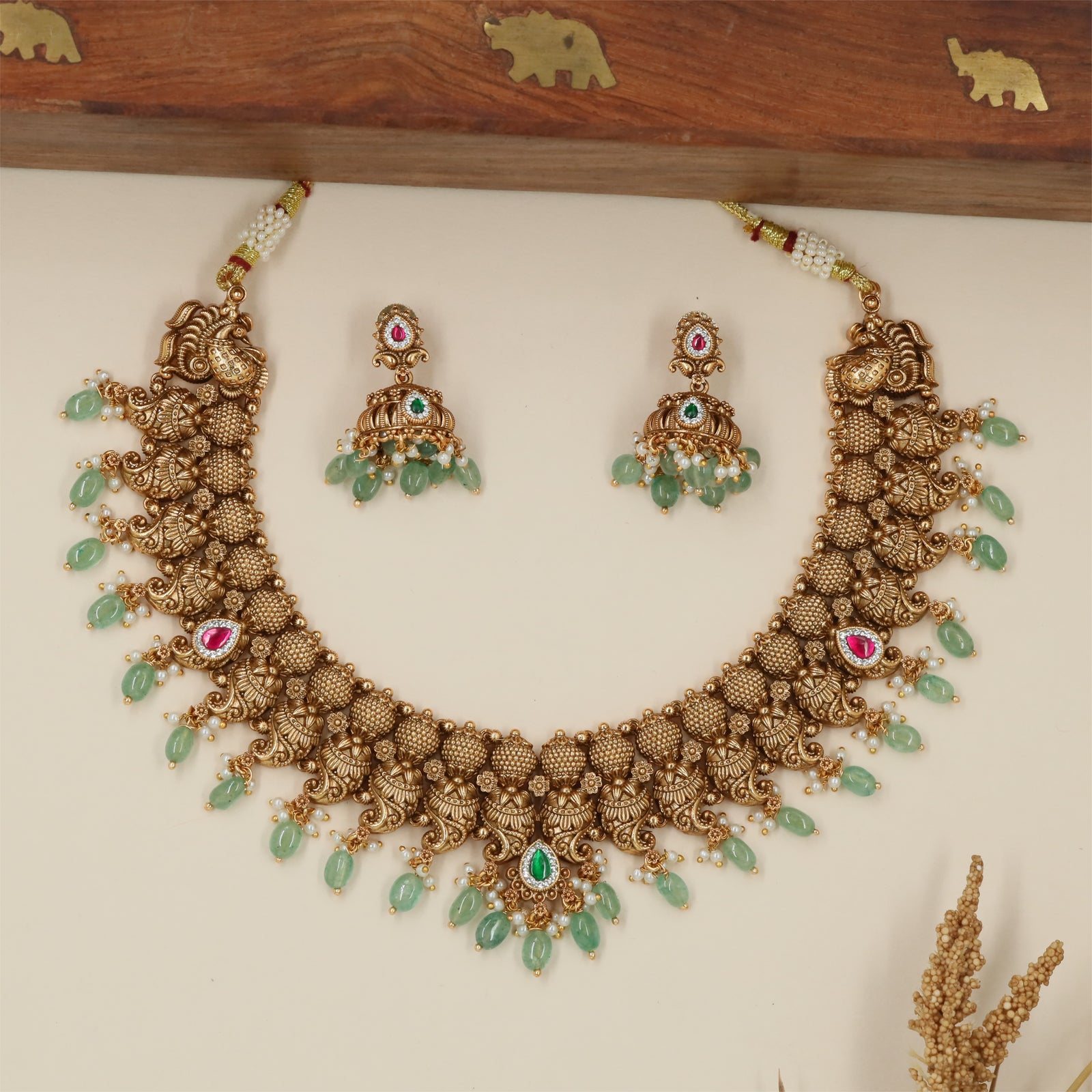 Braided Peacock Antique Necklace with Decorative Border Finish