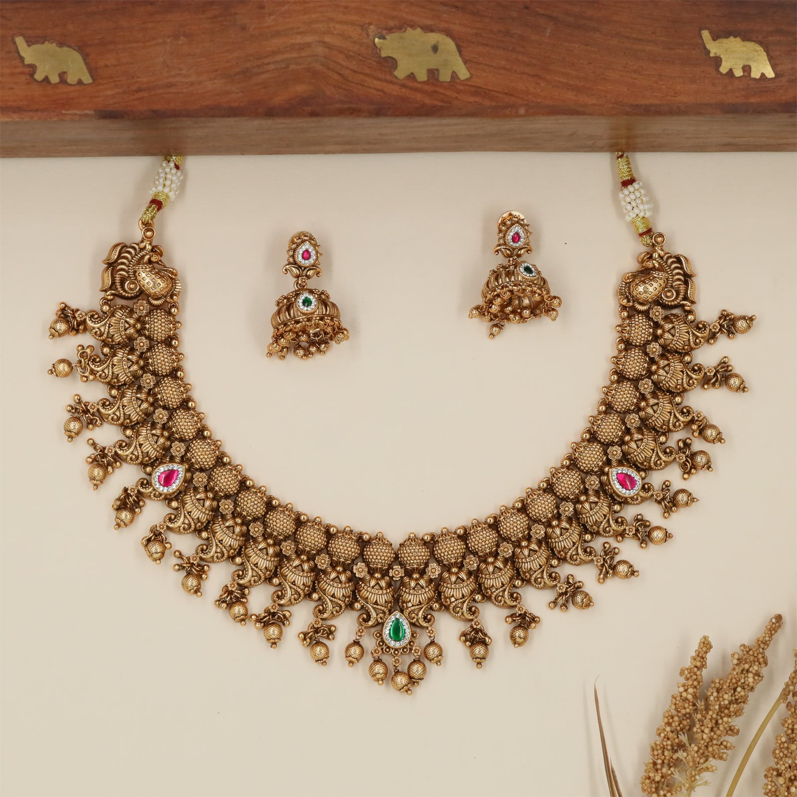 Braided Peacock Antique Necklace with Decorative Border Finish