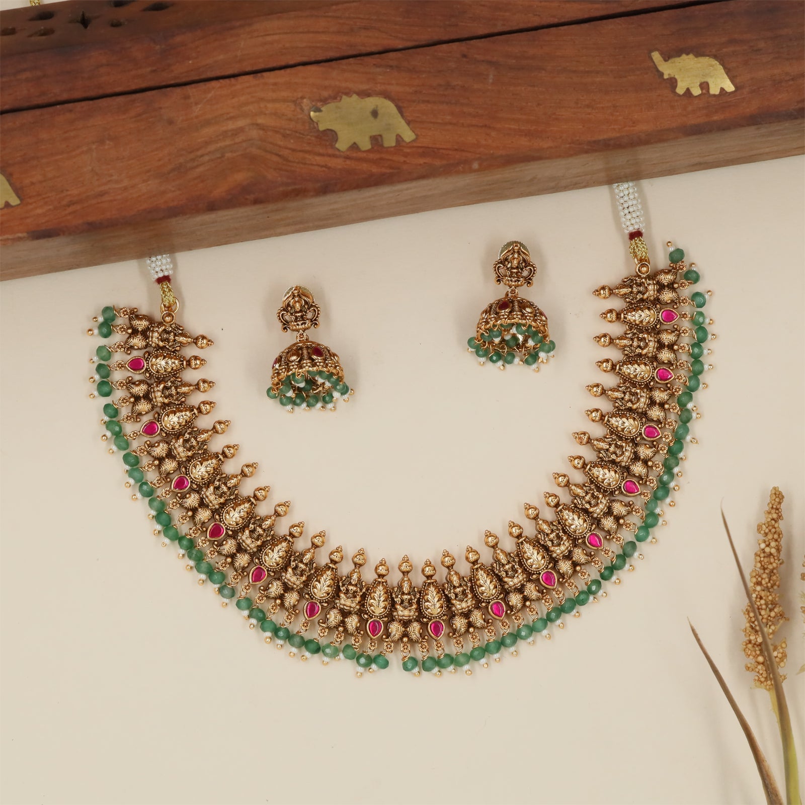 Grand Lakshmi Antique Necklace with Decorative Fringe Finish