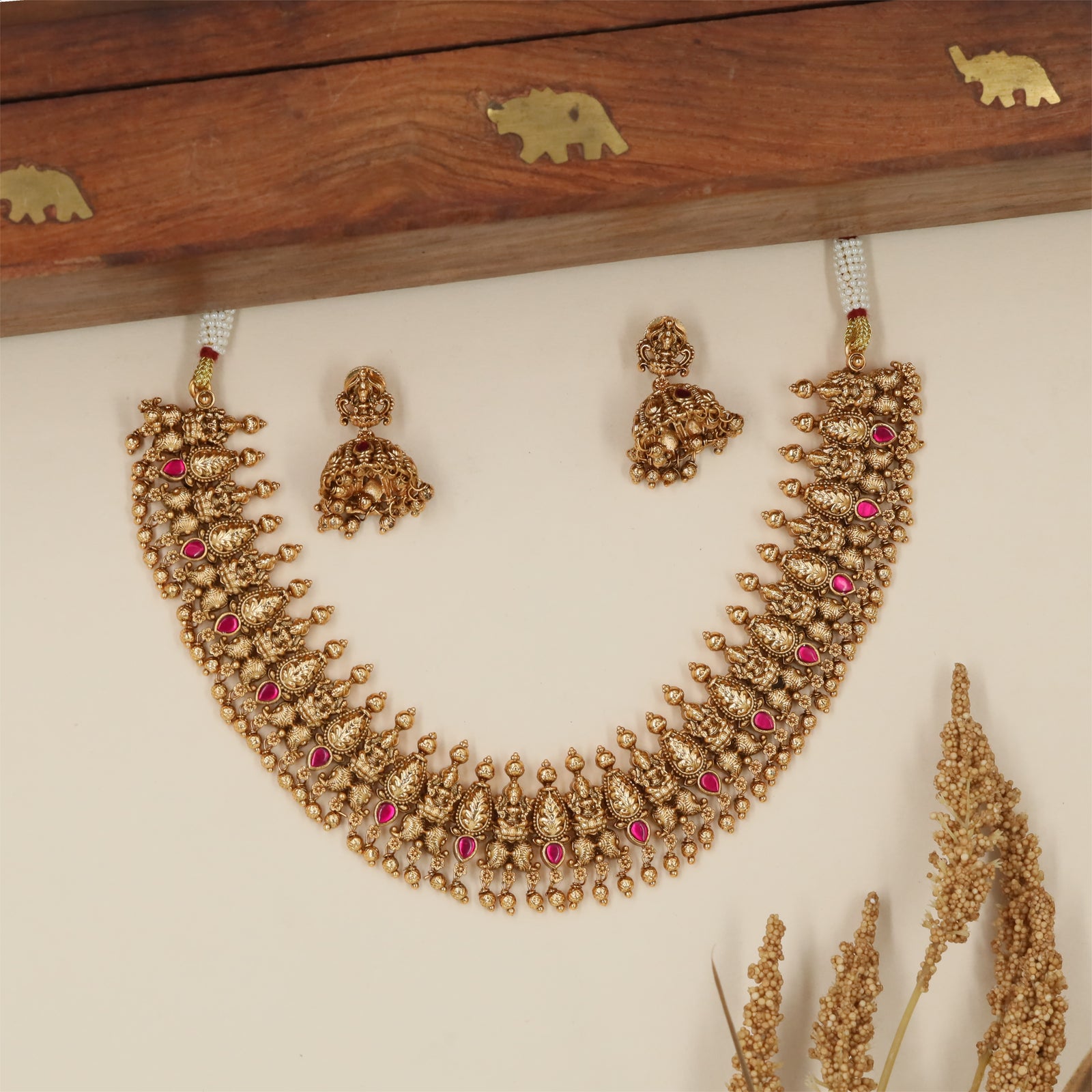 Grand Lakshmi Antique Necklace with Decorative Fringe Finish