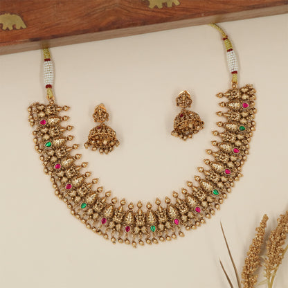 Grand Lakshmi Antique Necklace with Decorative Fringe Finish