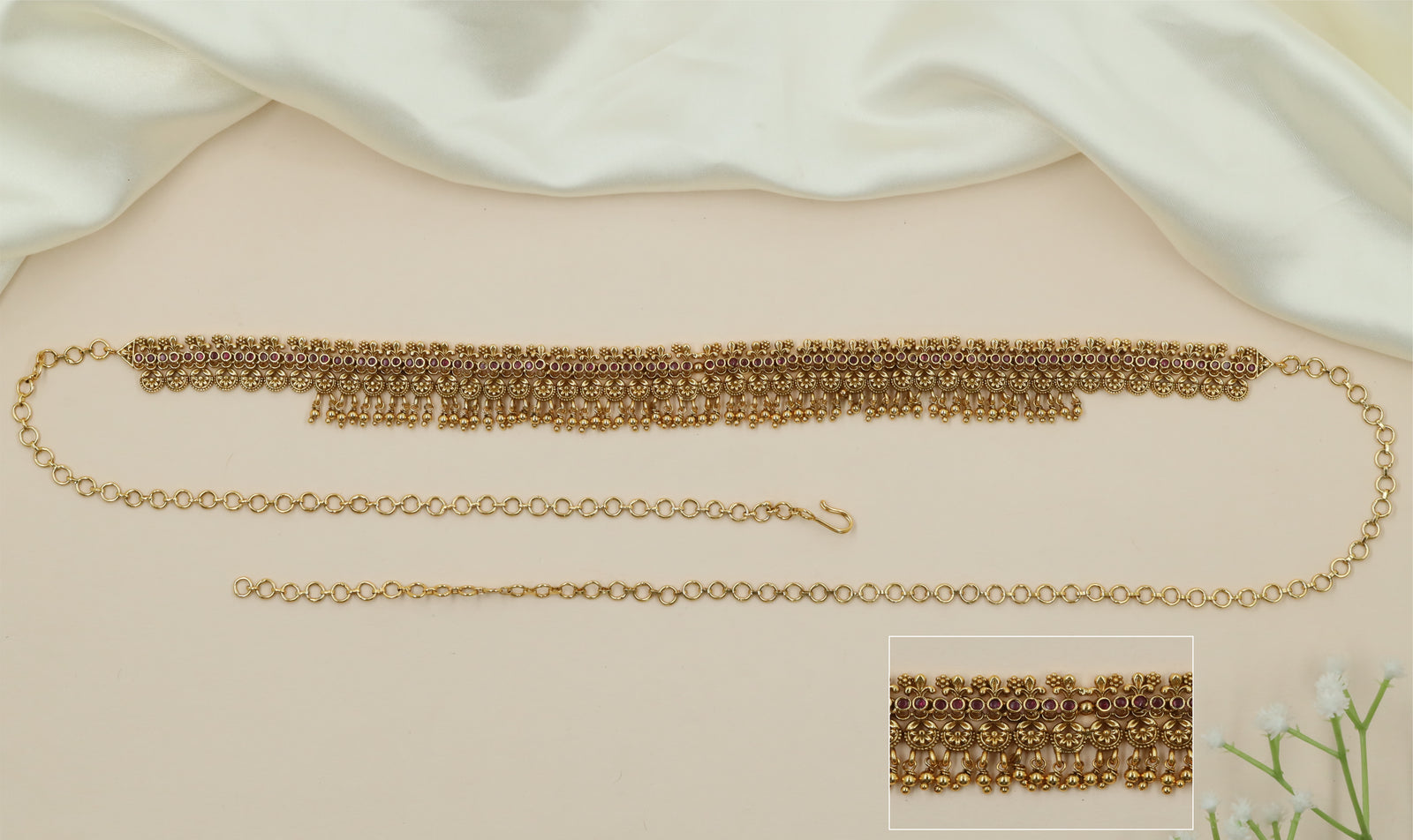 Bronze Multi Row Antique Waist Belt with Tassel Detailing