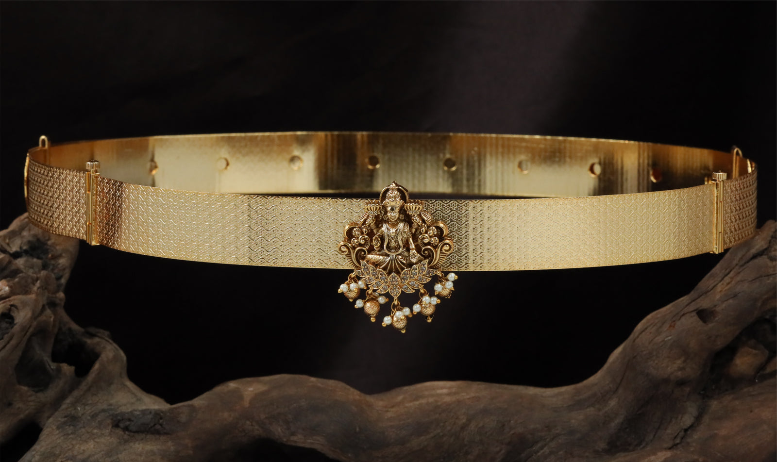 Aster Lakshmi Antique Dabu with Hanging Pearl Tassels