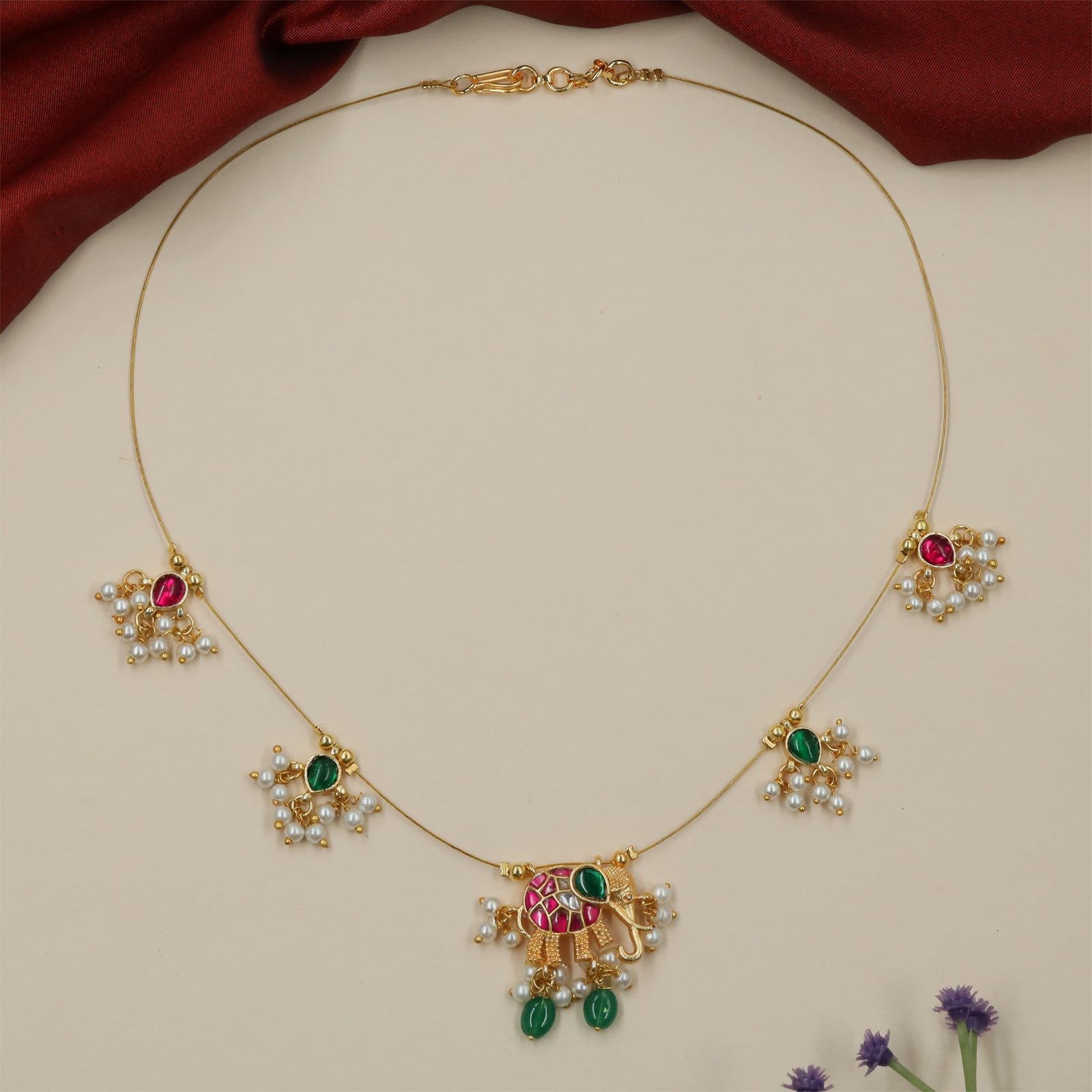 Glorious Elephant Jadau Necklace with Fine Chain Arrangement