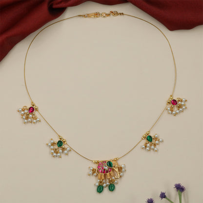 Glorious Elephant Jadau Necklace with Fine Chain Arrangement