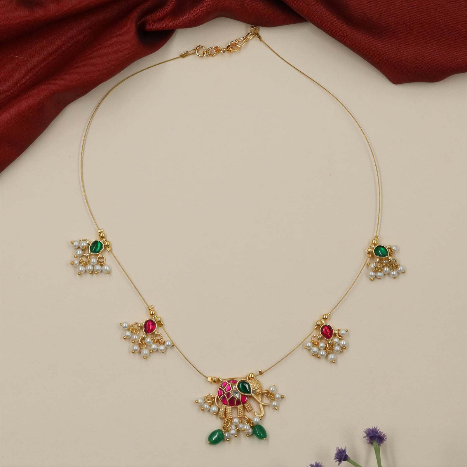 Glorious Elephant Jadau Necklace with Fine Chain Arrangement