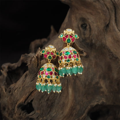Moonlit Bell Jadau Jumka with Detailed Mosaic Arrangement