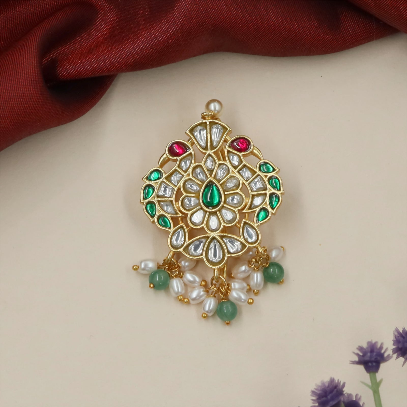 Dynasty Round Jadau Jade Bille with Decorative Fringe Finish