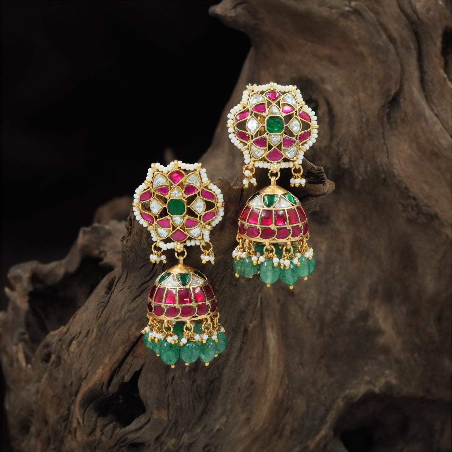 Opulent Border Jadau Jumka with Decorative Fringe Detailing