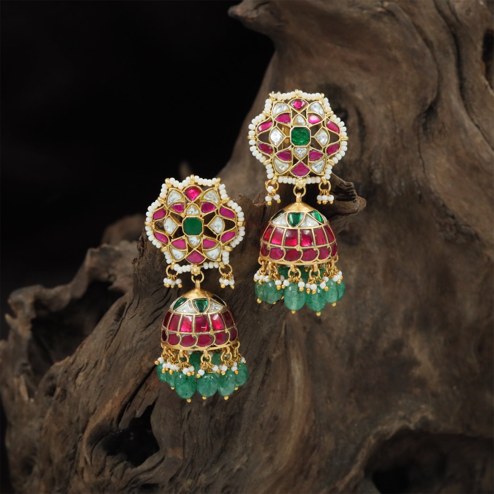Opulent Border Jadau Jumka with Decorative Fringe Detailing