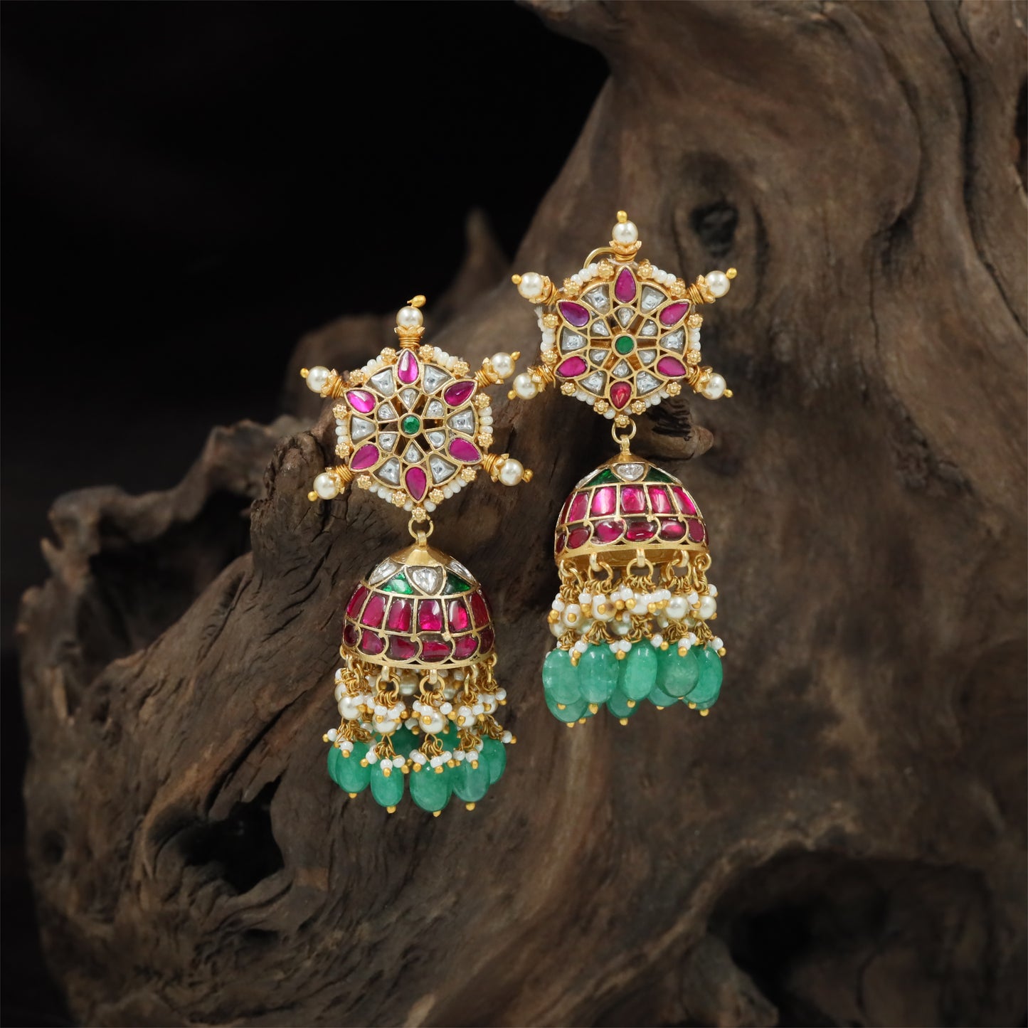 Legacy Floral Jadau Jumka with Tassel Border Detailing