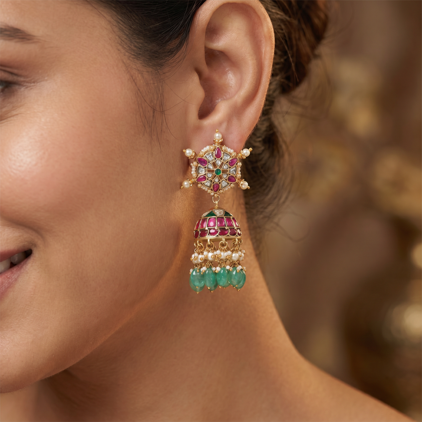 Legacy Floral Jadau Jumka with Tassel Border Detailing