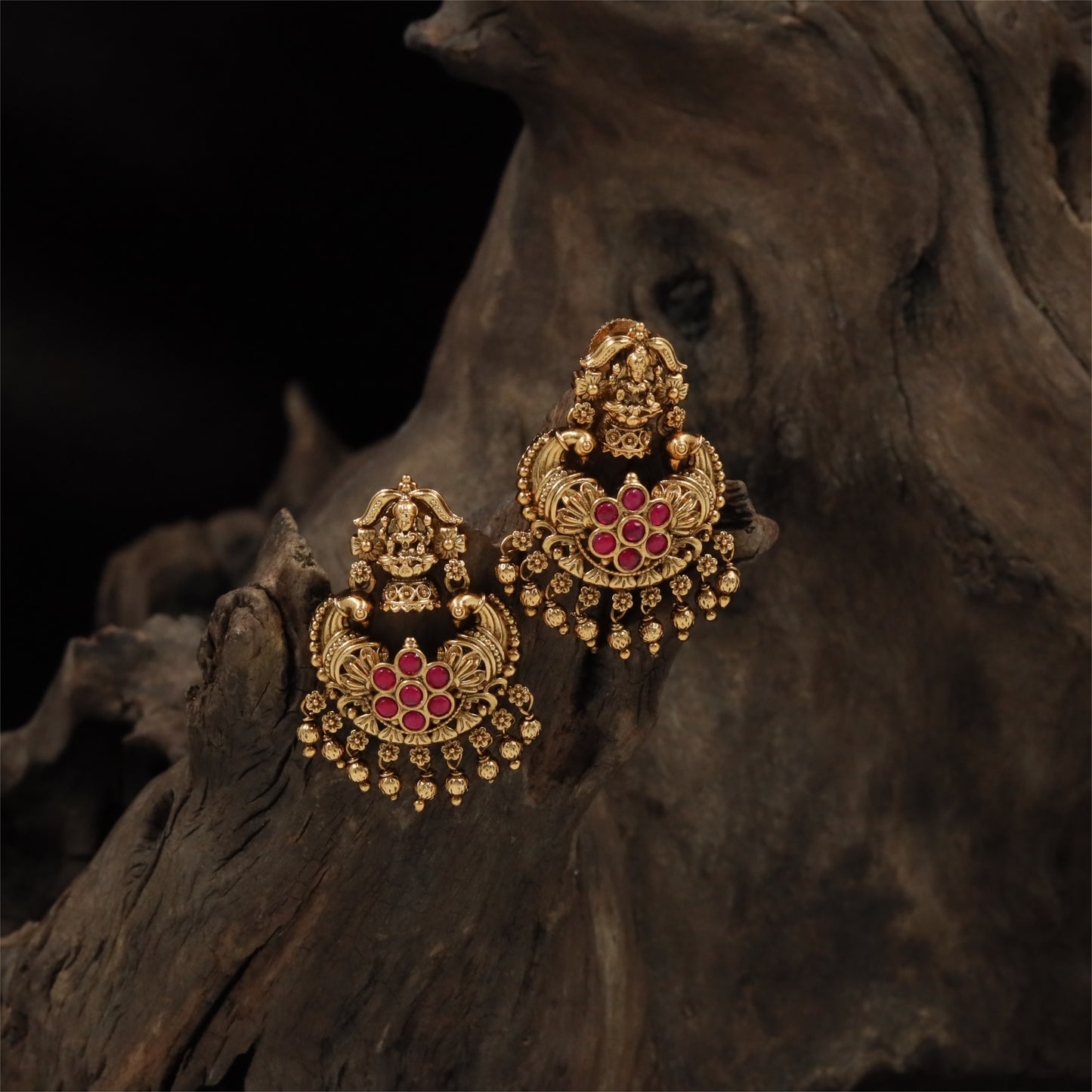 Temple Lakshmi Antique Hangings with Floral Cluster Detailing