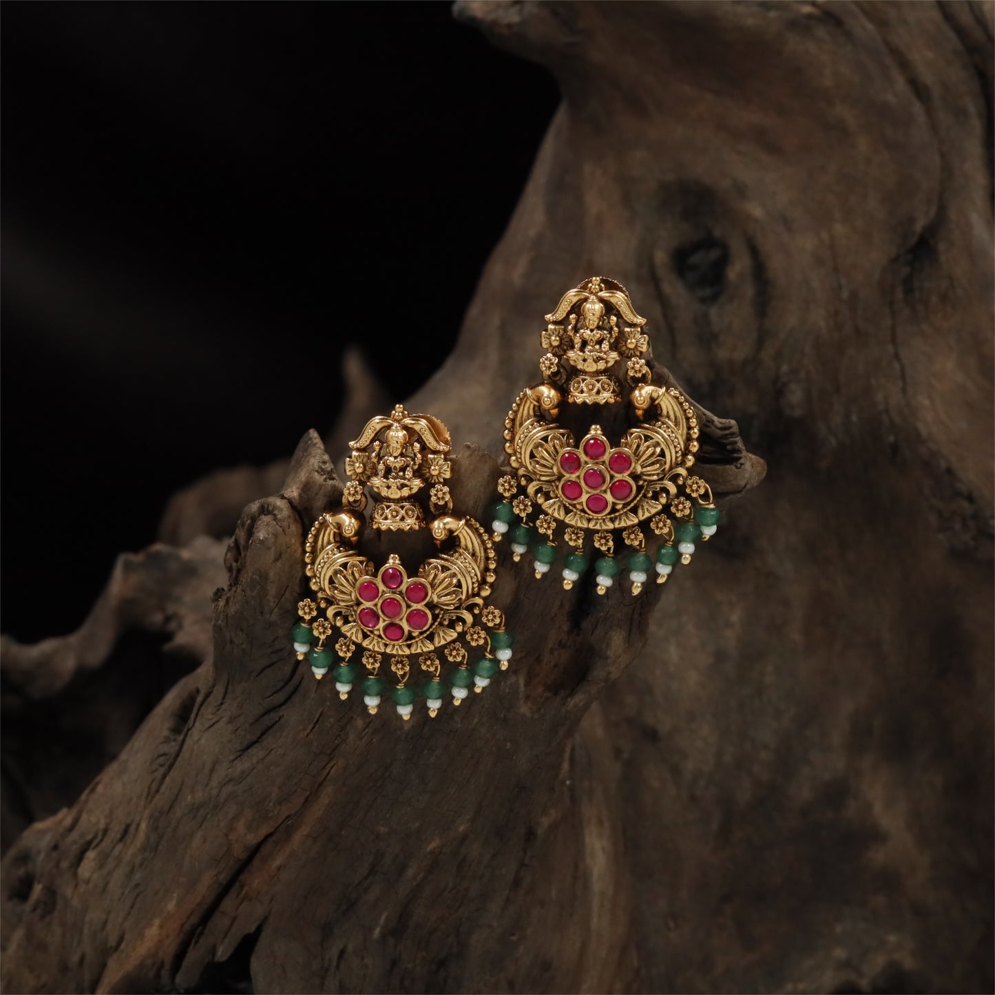 Temple Lakshmi Antique Hangings with Floral Cluster Detailing