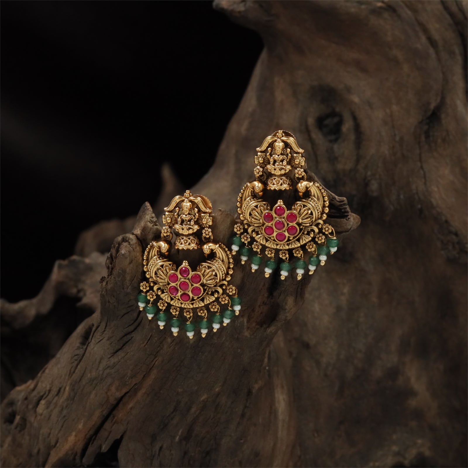 Temple Lakshmi Antique Hangings with Floral Cluster Detailing