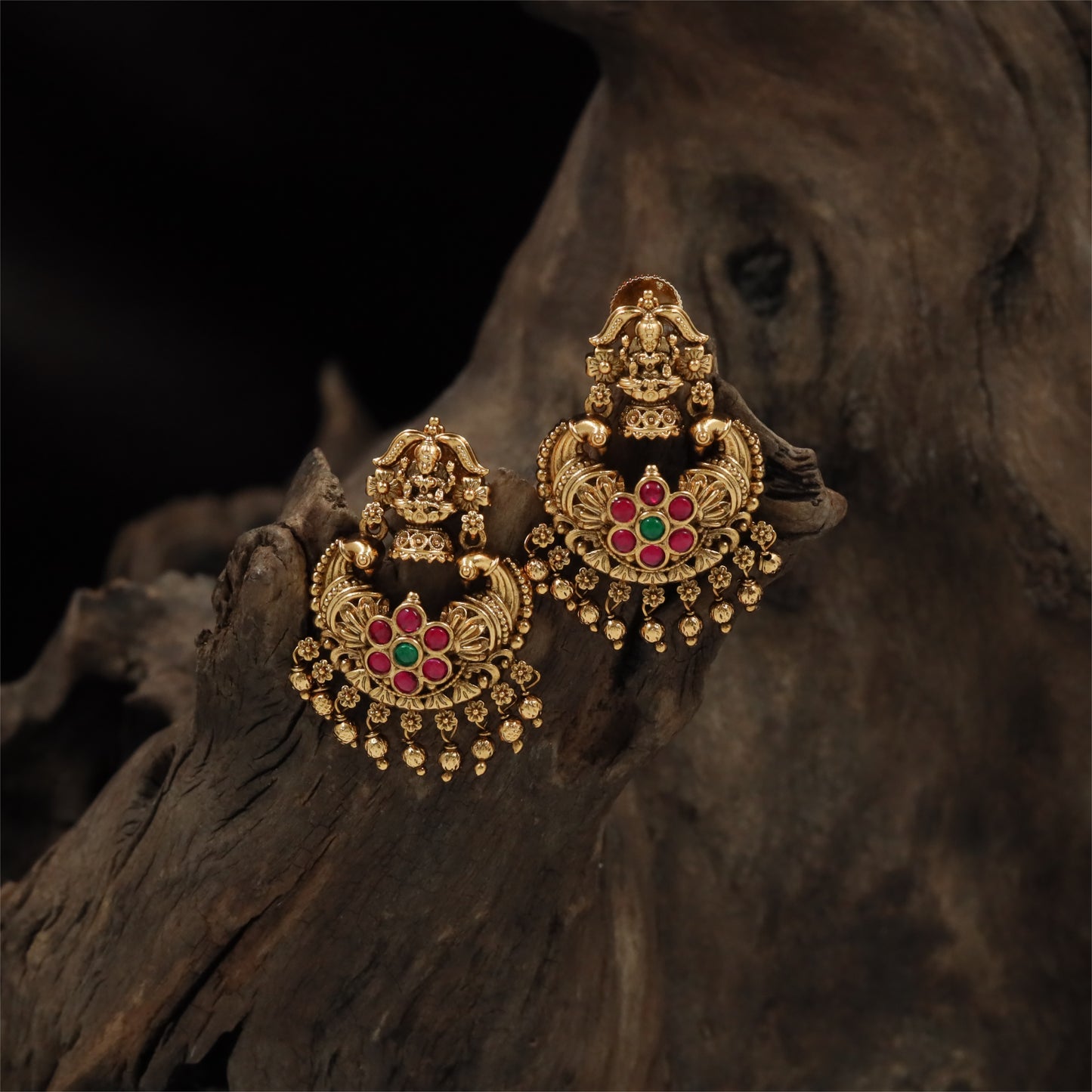 Temple Lakshmi Antique Hangings with Floral Cluster Detailing