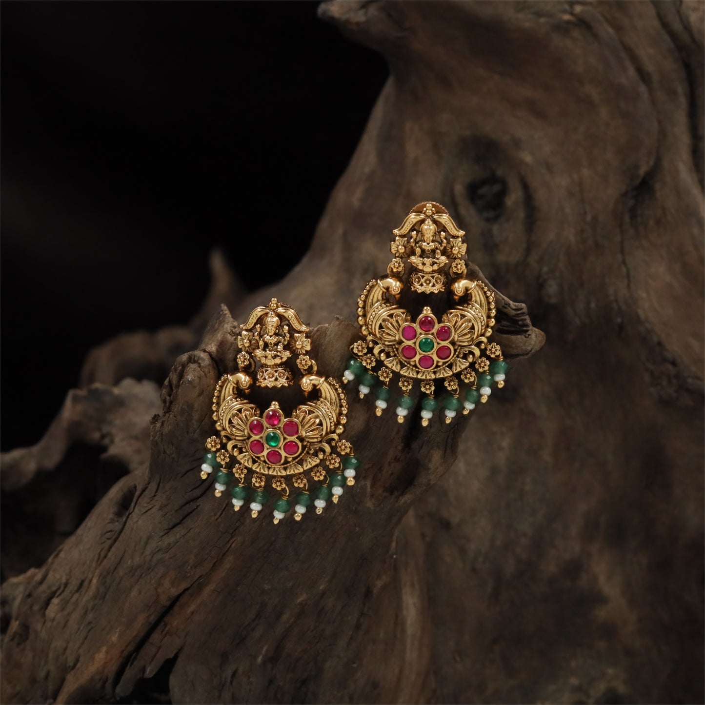 Temple Lakshmi Antique Hangings with Floral Cluster Detailing