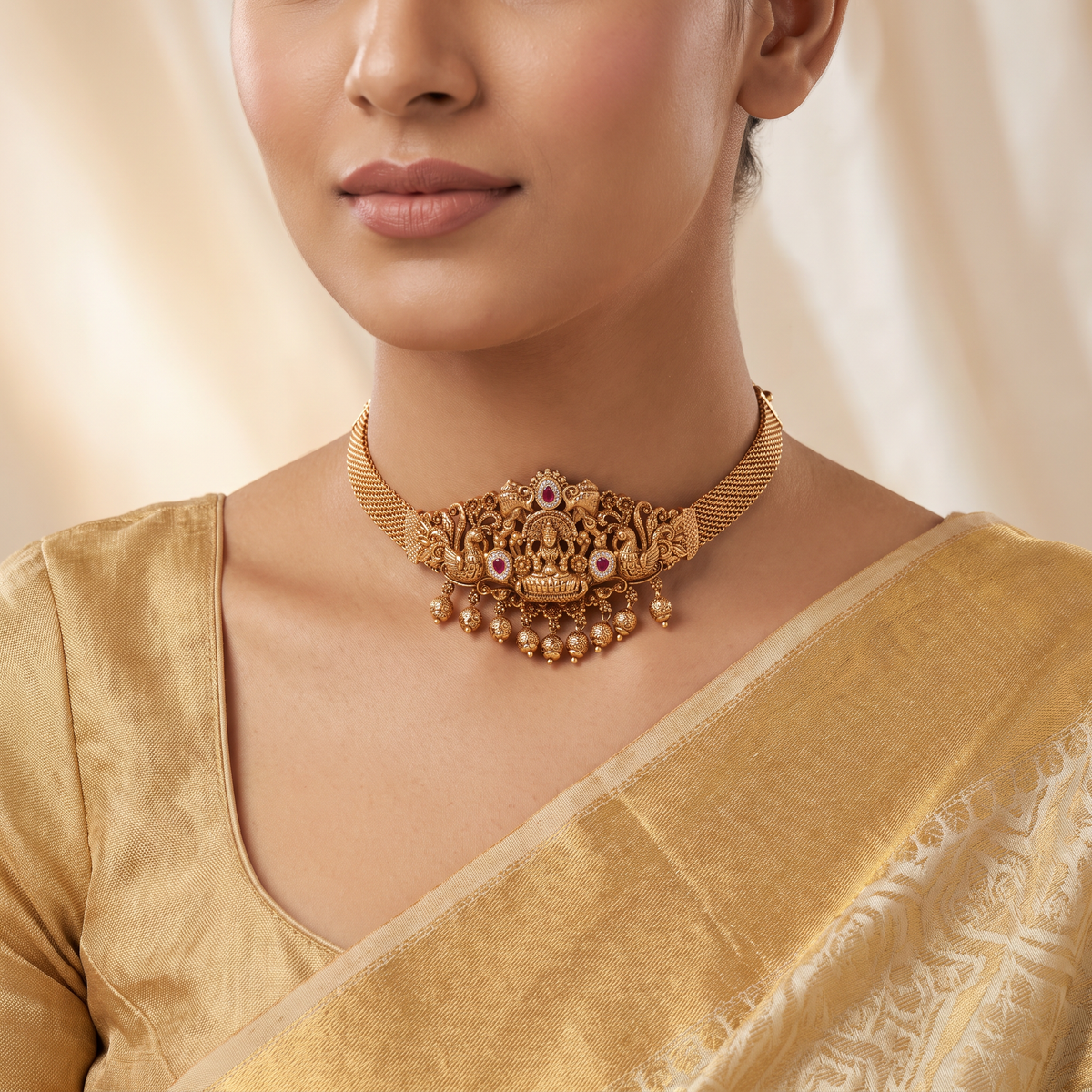 Royal Goddess Frame Antique Choker with Mesh Side Bands