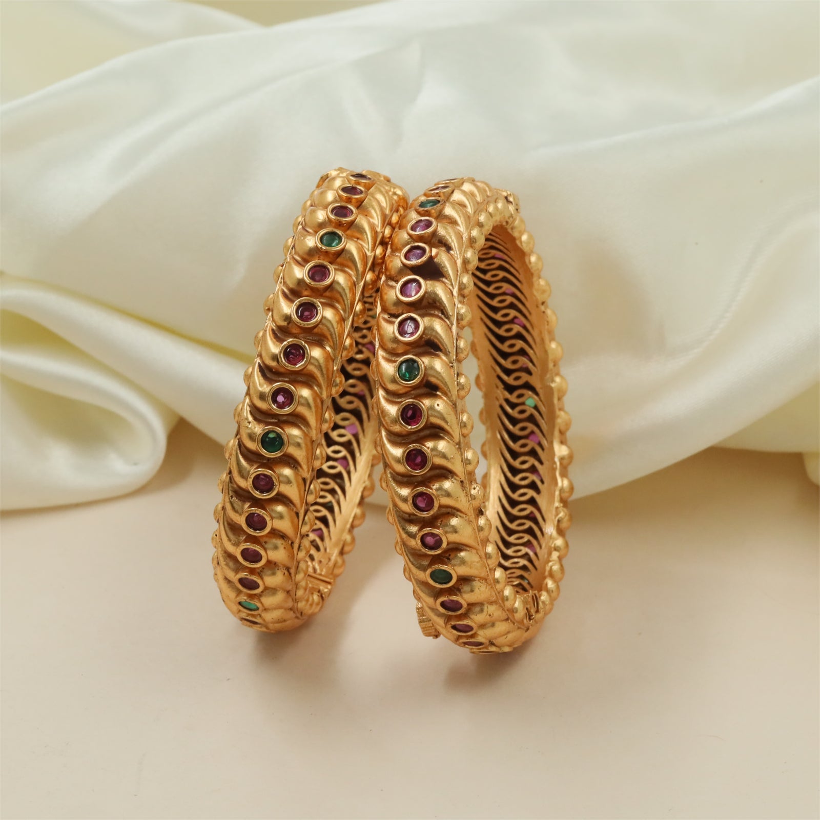 Bridal Raised Bead Bangles with Ornamental Border Styling