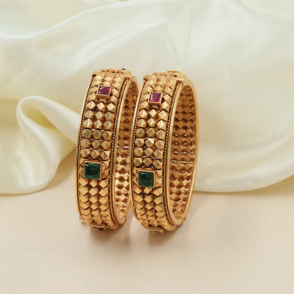 Intricate Geometric Antique Bangles with Raised Detailing