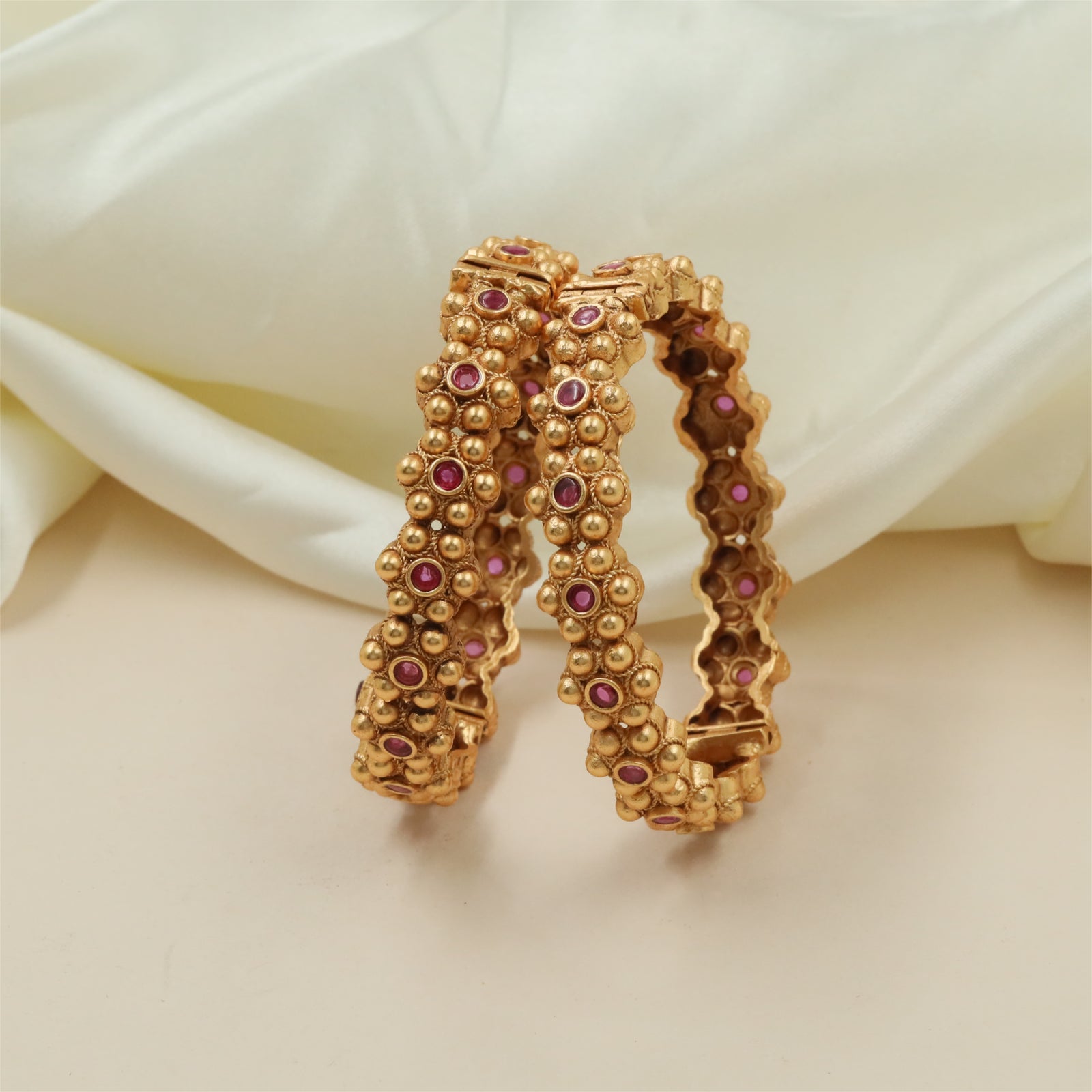 Classic Granule Style Bangles with Decorative Surface Layout