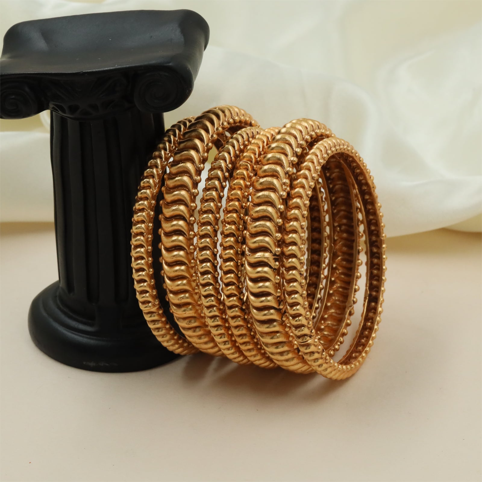 Bridal Twisted Frame Bangles with Dense Border Detailing