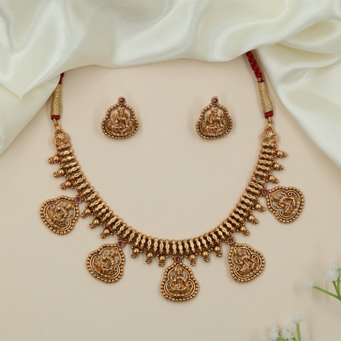 Grand Temple Pendant Antique Necklace with Beaded Fringe Styling