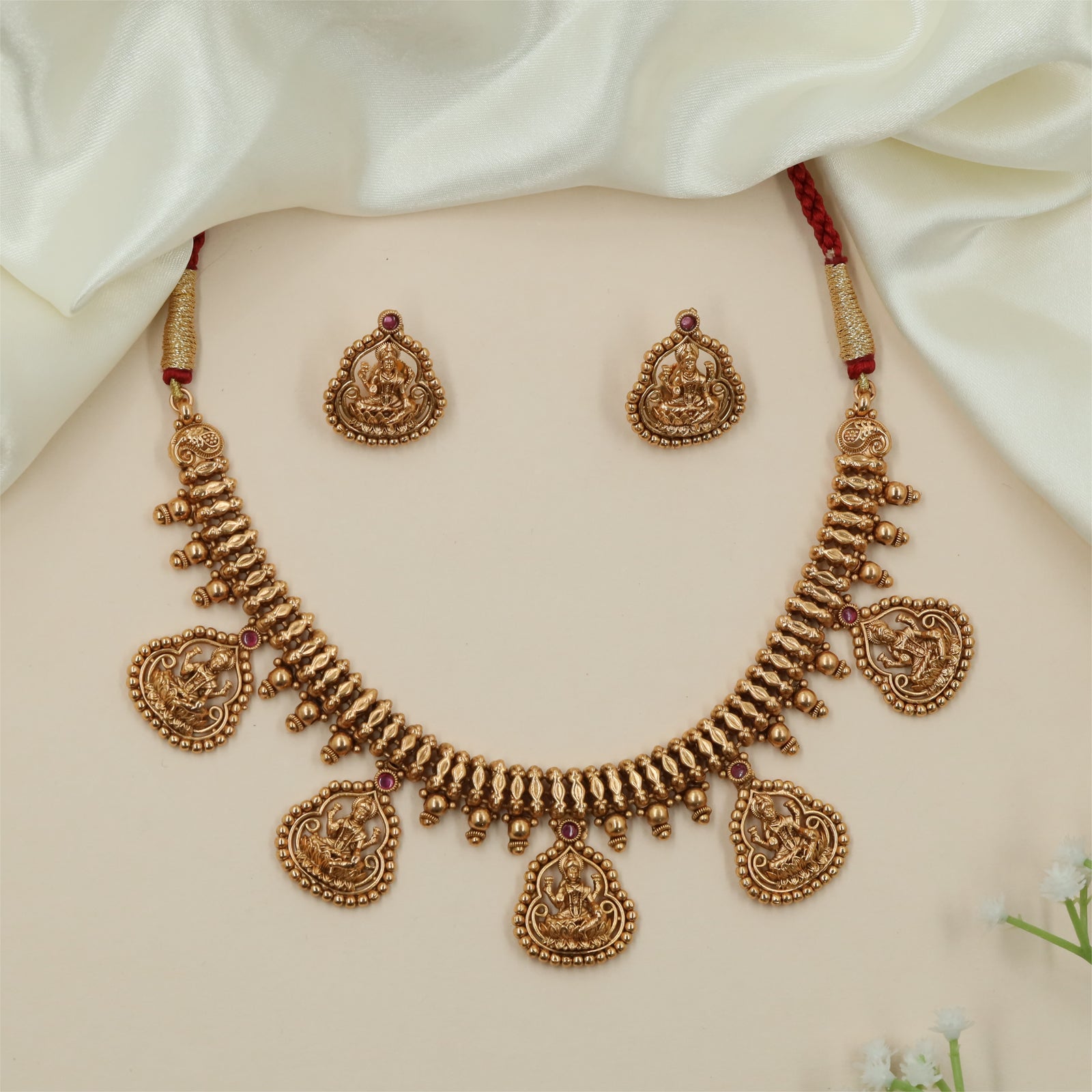 Grand Temple Pendant Antique Necklace with Beaded Fringe Styling