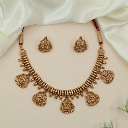 Grand Temple Pendant Antique Necklace with Beaded Fringe Styling