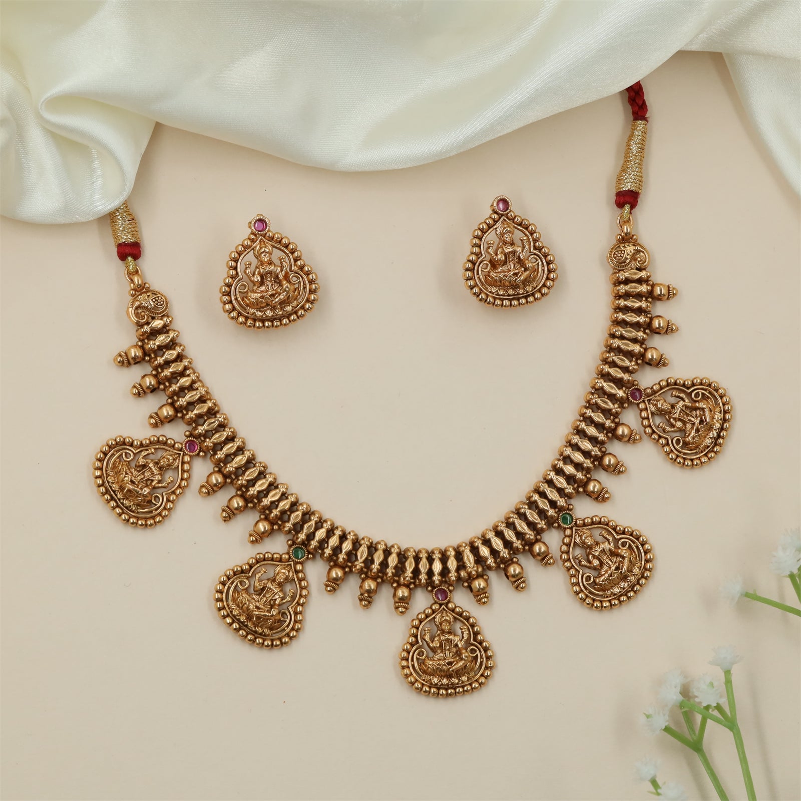 Grand Temple Pendant Antique Necklace with Beaded Fringe Styling