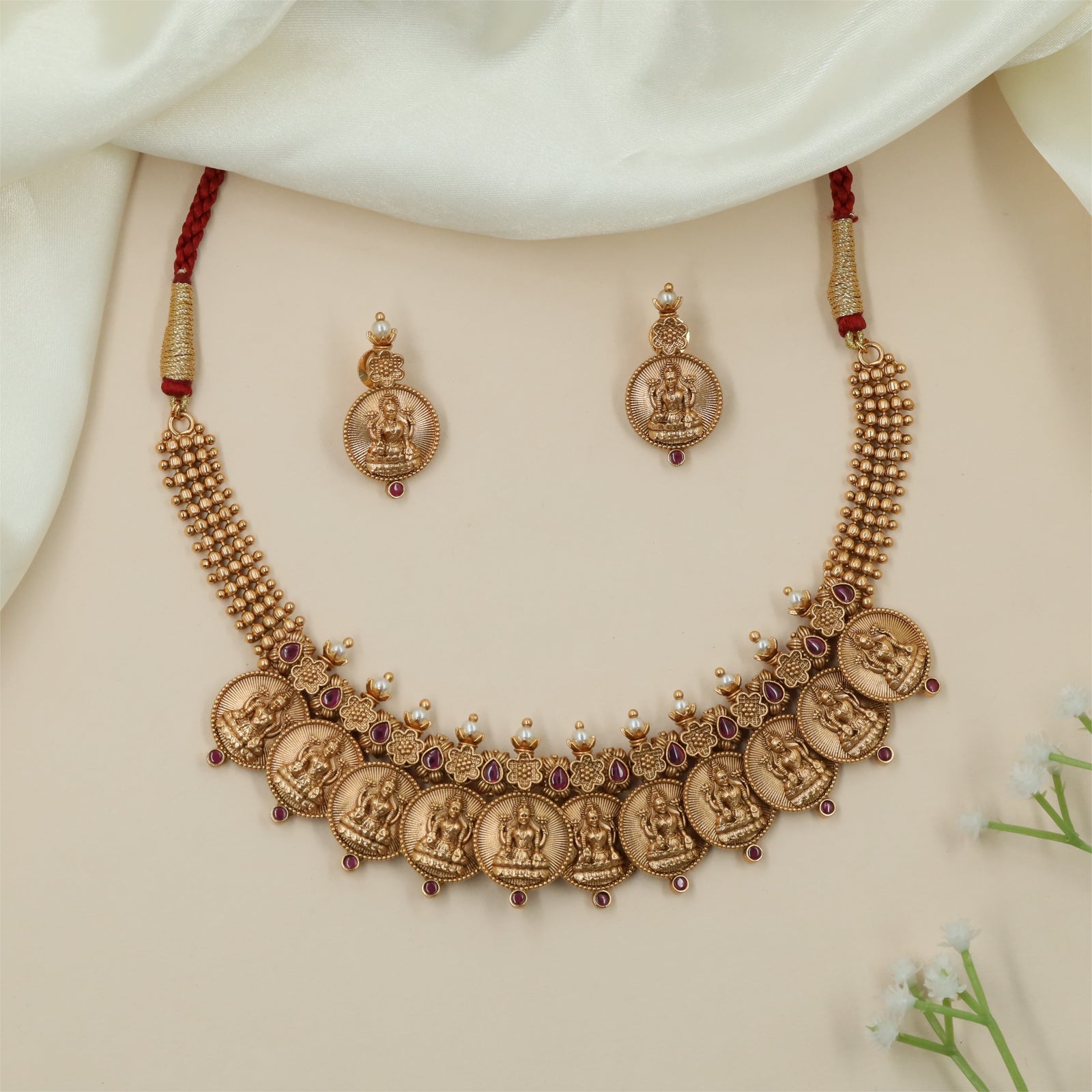 Signature Temple Coin Antique Necklace with Decorative Pendant Arrangement
