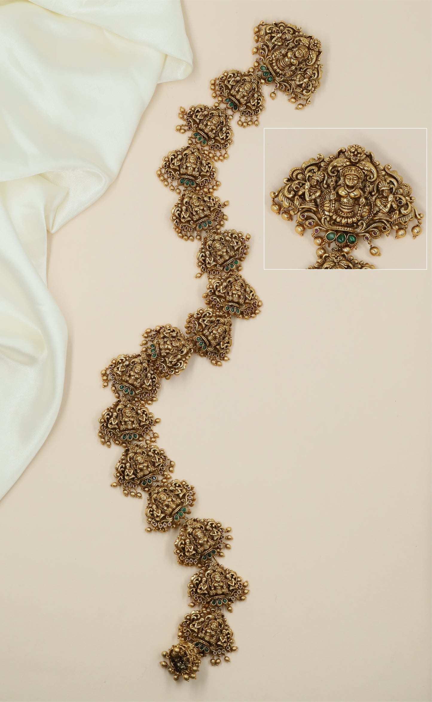 Temple Lakshmi Antique Long Jade with Floral Segment Panels