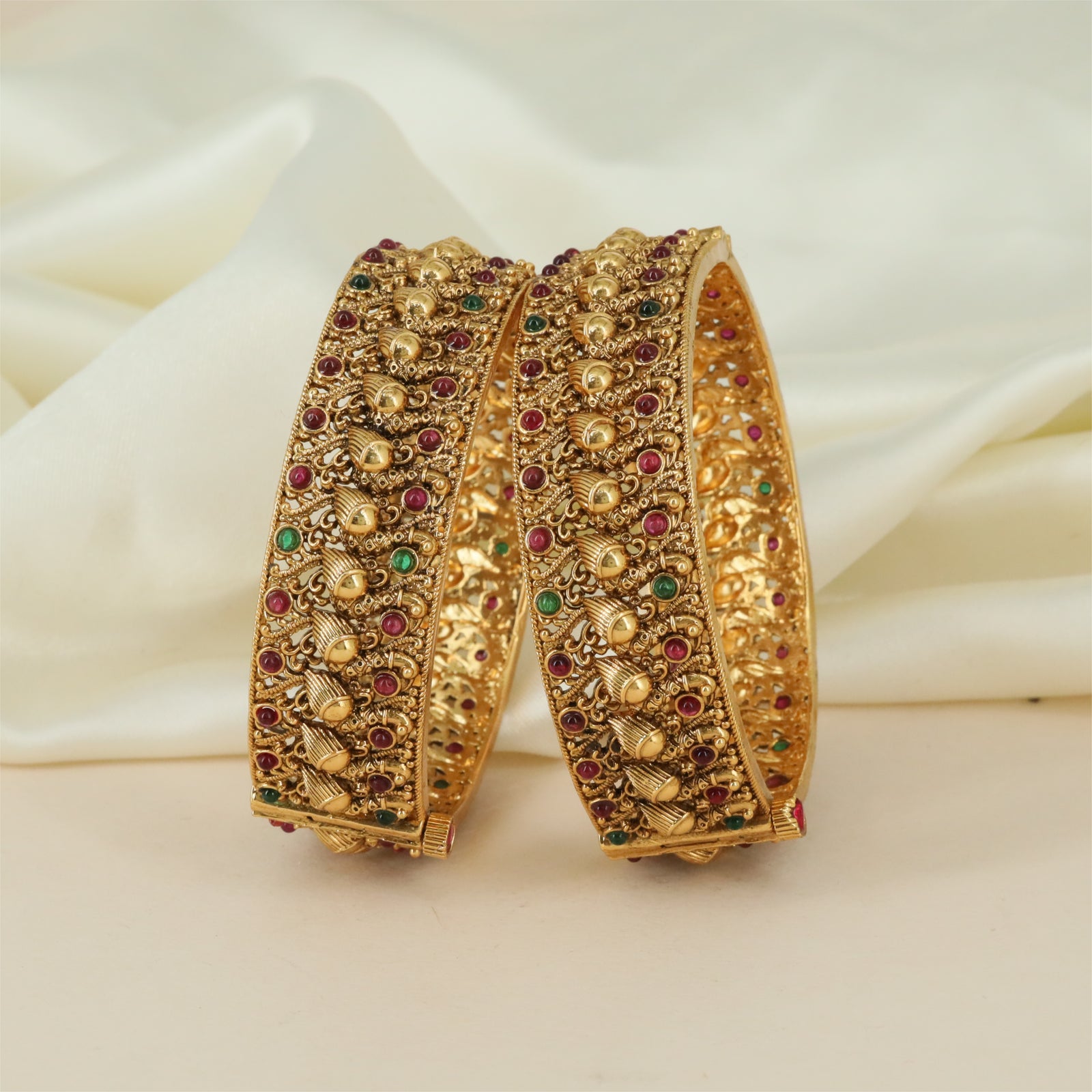 Jewelline Antique Bangles with Raised Bead Texture and Structured Frames