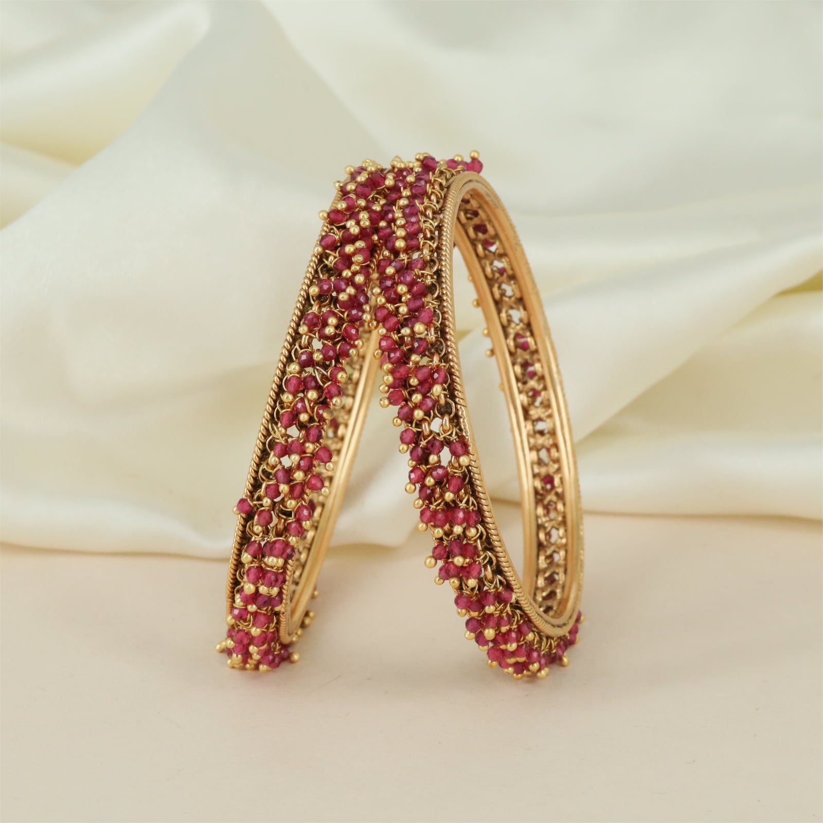 Royal Border Antique Bangles with Dense Round Frame Rows and Raised Texture