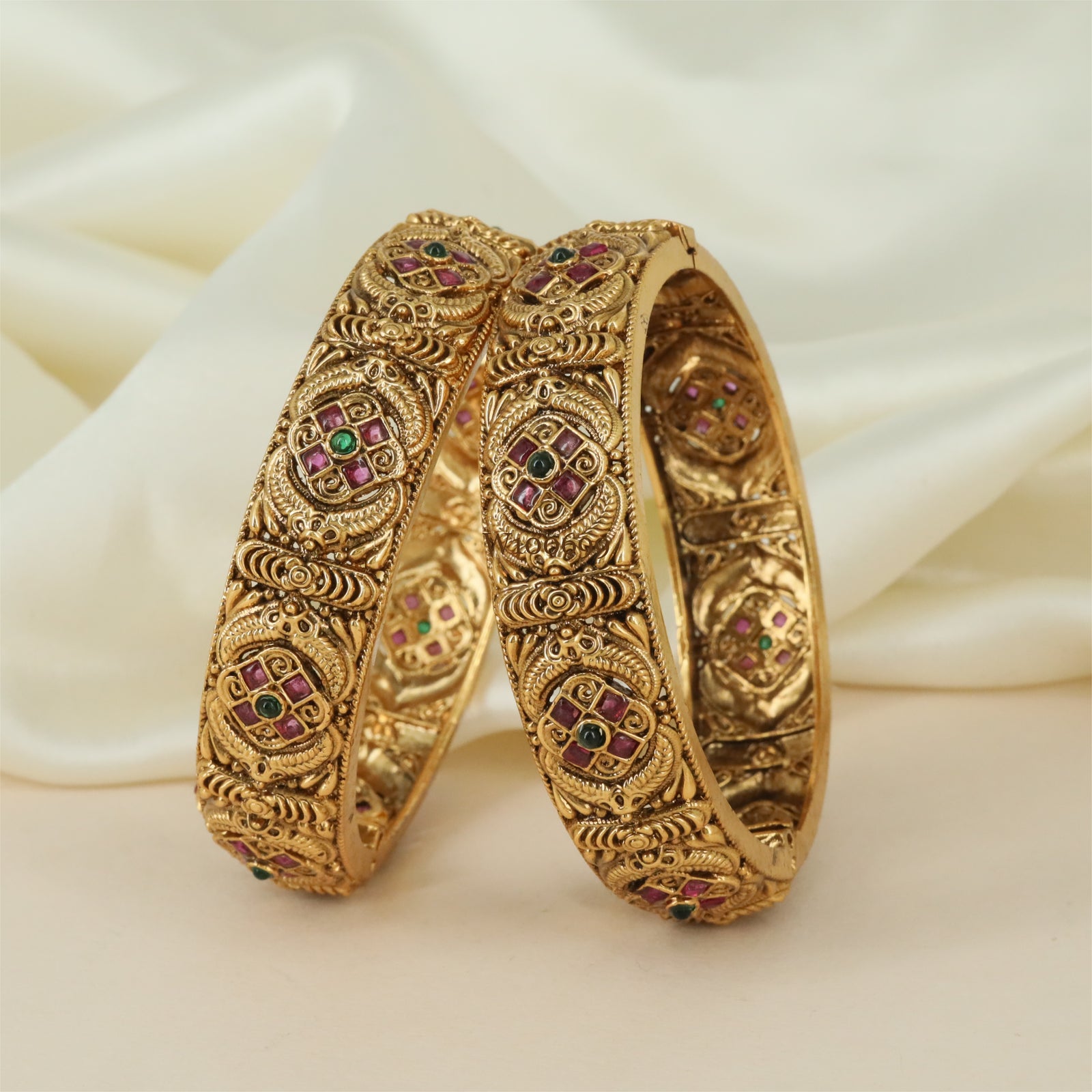 Fiorenza Antique Bangles with Structured Panel Sections and Twisted Texture