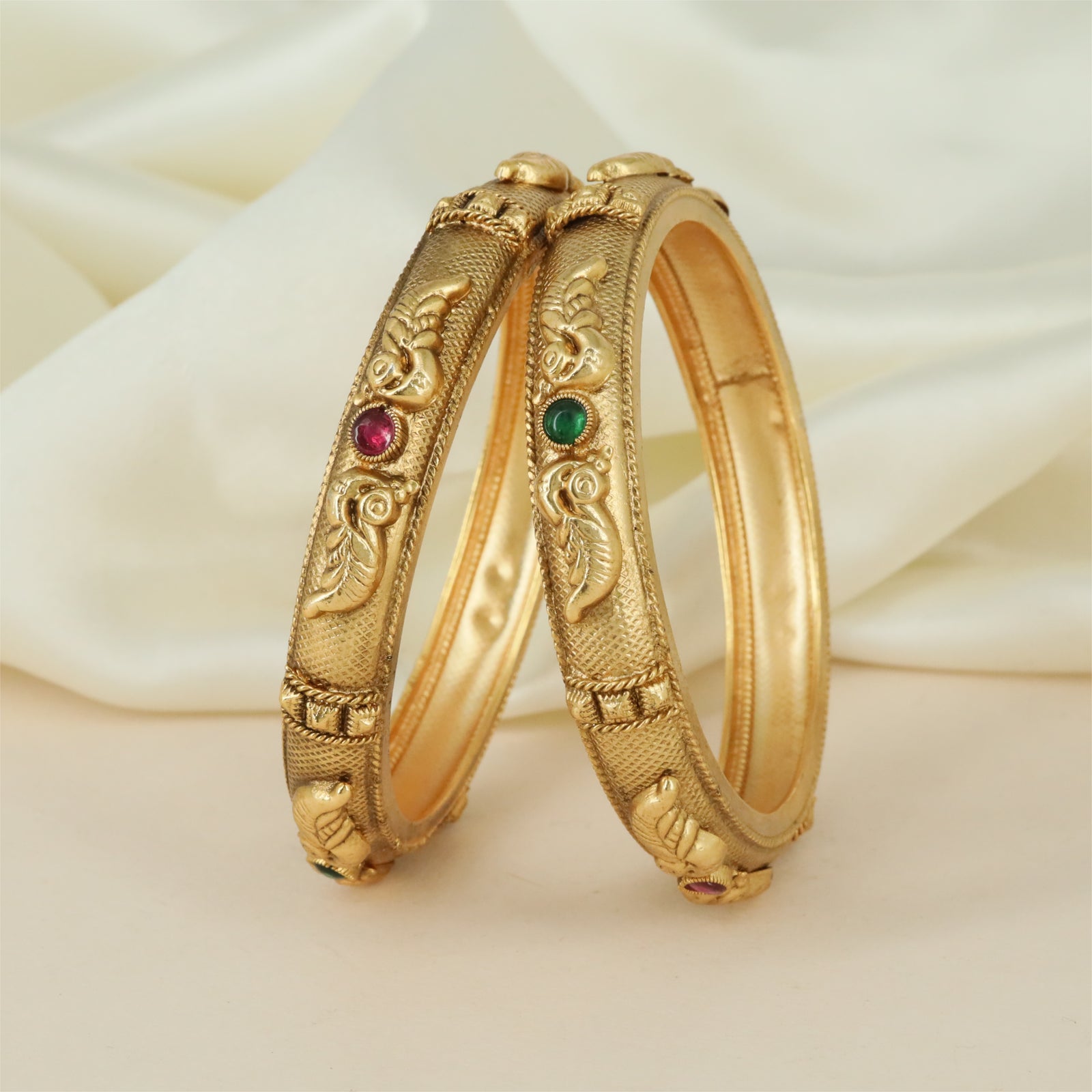 Designer Vine Antique Bangles with Smooth Finish and Raised Oval Sections