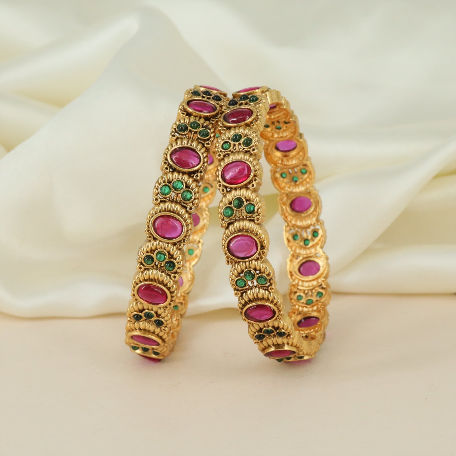 Celestial Mesh Antique Bangles with Circular Accent Rows and Surface Texture