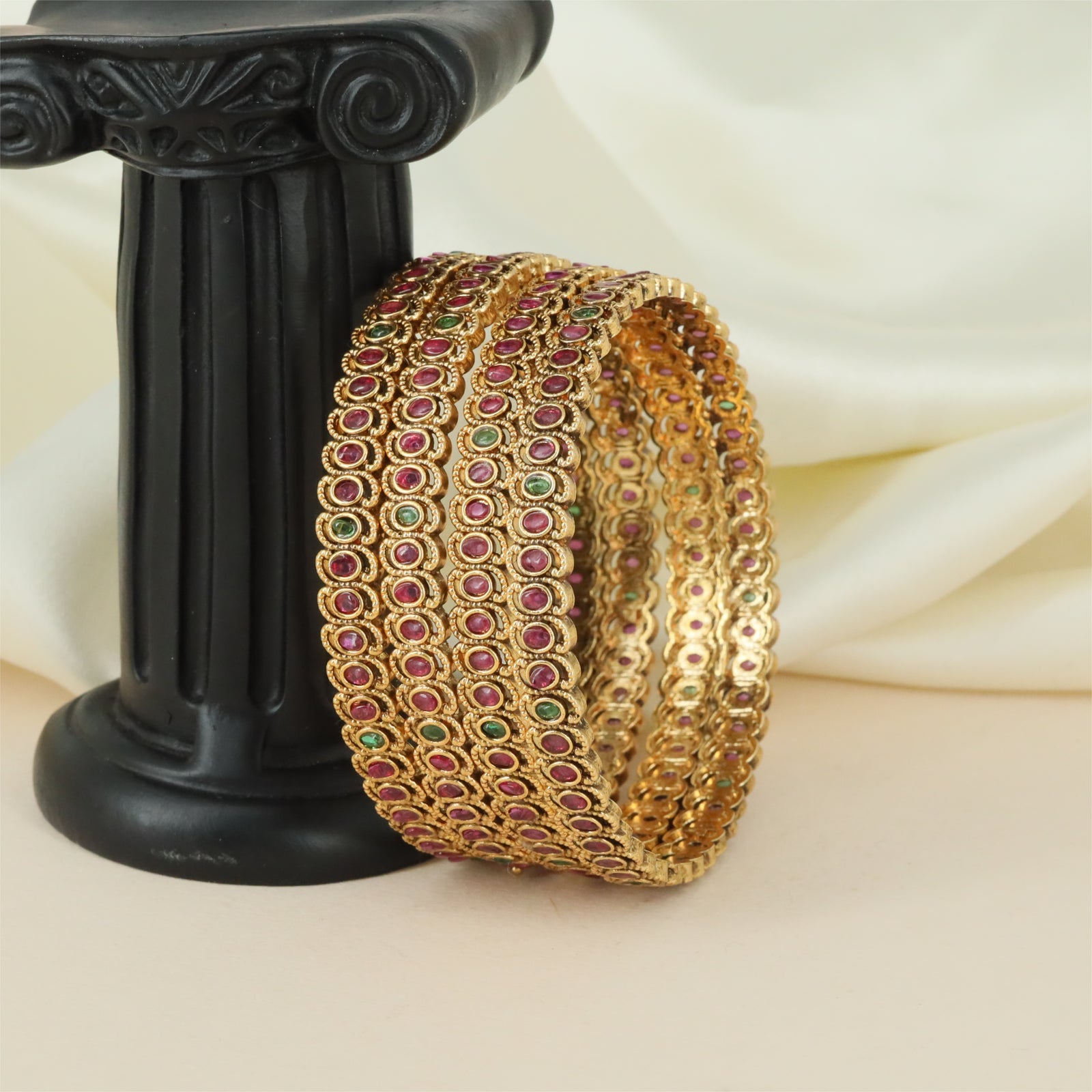 Glorina Frame Antique Bangles with Repeating Bead Rows and Structured Pattern