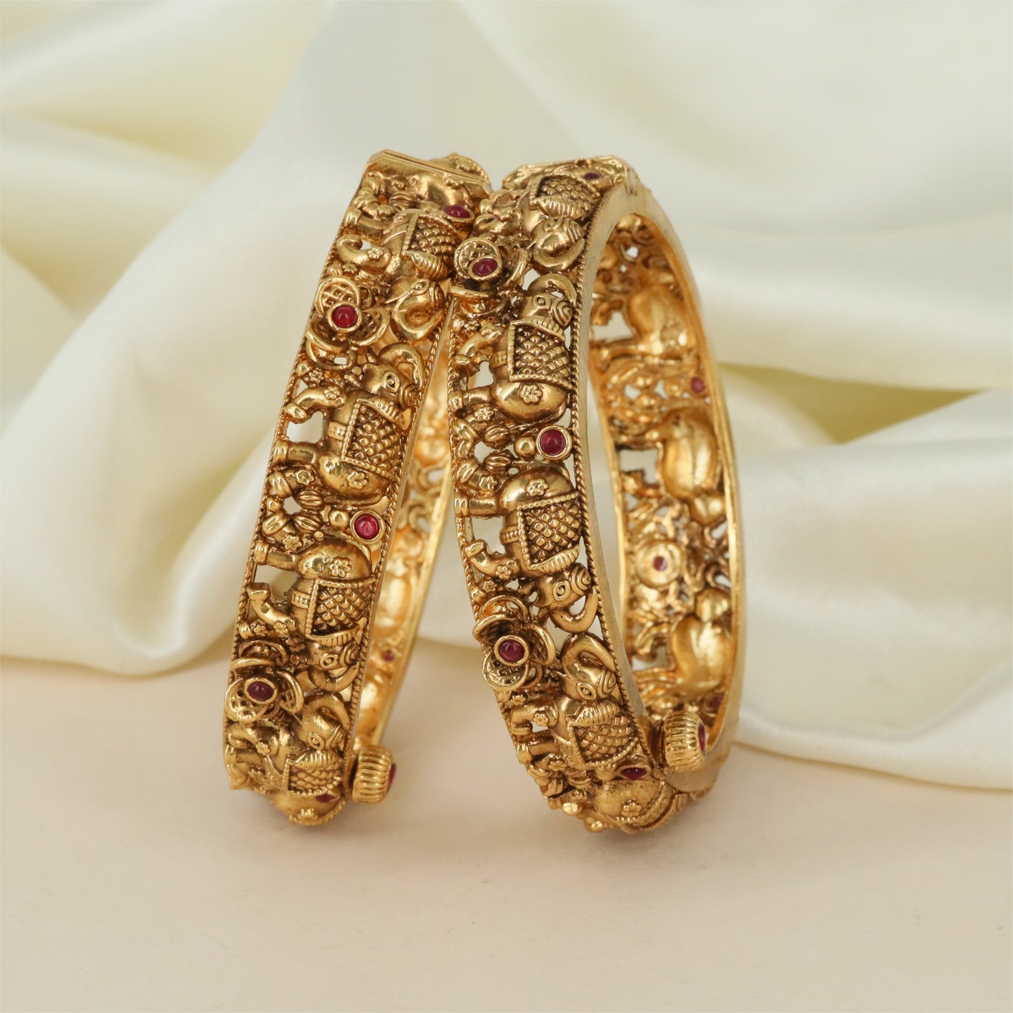 Gajaroop Antique Bangles with Temple Animal Detailing and Ornamental Frames