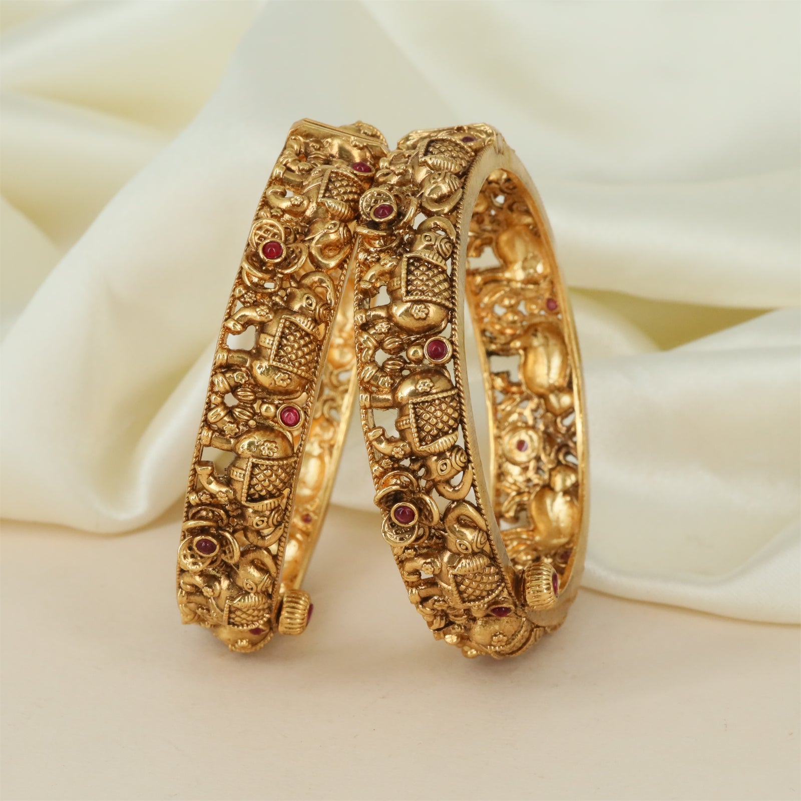Gajaroop Antique Bangles with Temple Animal Detailing and Ornamental Frames