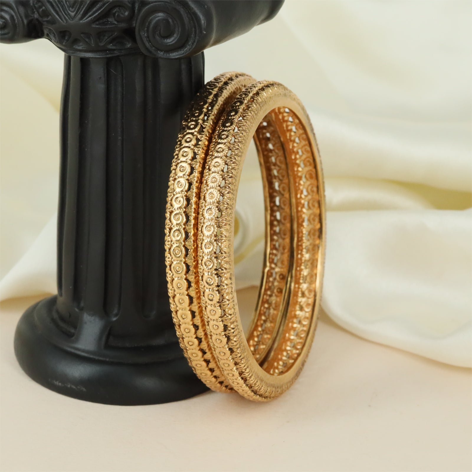 Dovelle Antique Bangles with Rope Texture Rows and Refined Side Framing