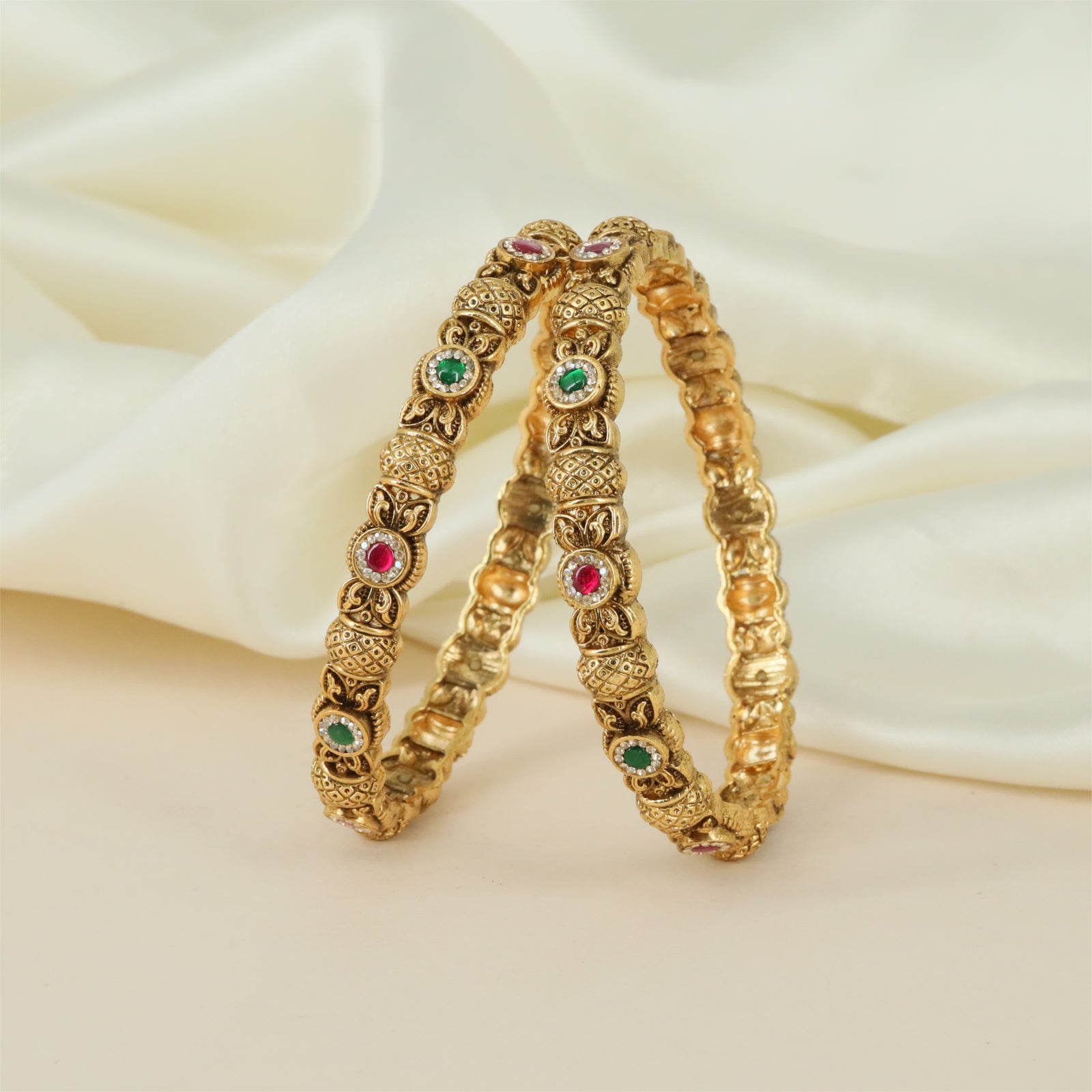 Antique Bangles with Rounded Floral Placement and Border Texture