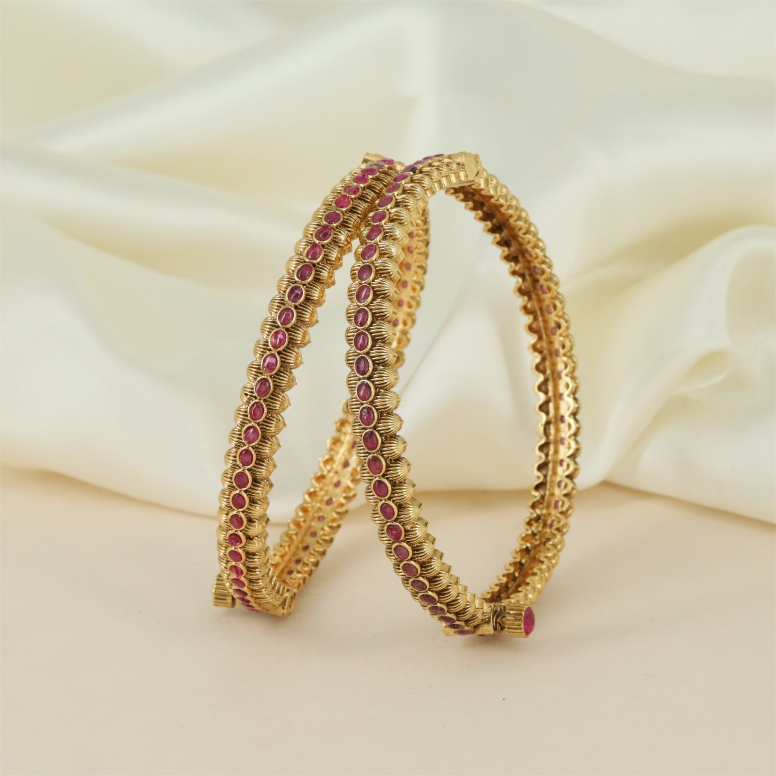 Mirror Border Antique Bangles with Twin Surface Rows and Fine Carving