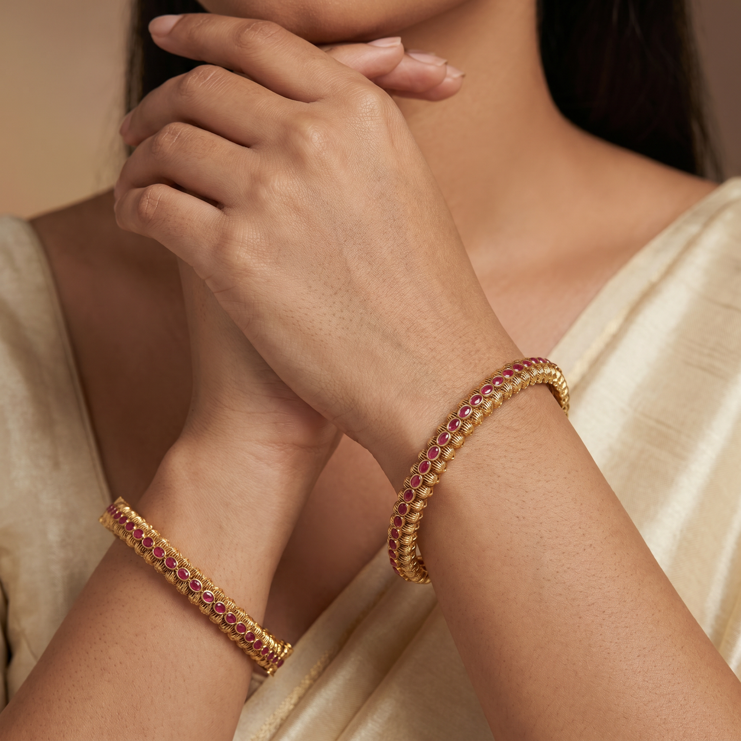 Mirror Border Antique Bangles with Twin Surface Rows and Fine Carving