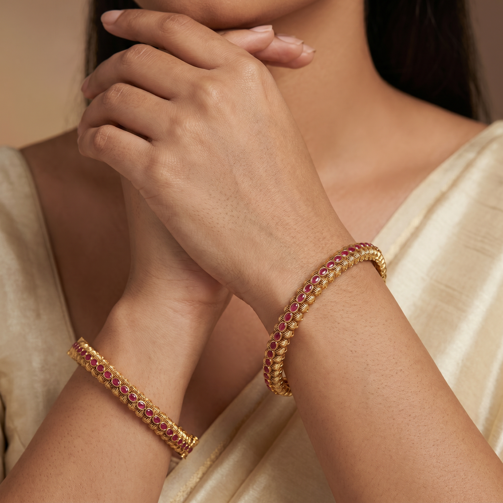 Mirror Border Antique Bangles with Twin Surface Rows and Fine Carving