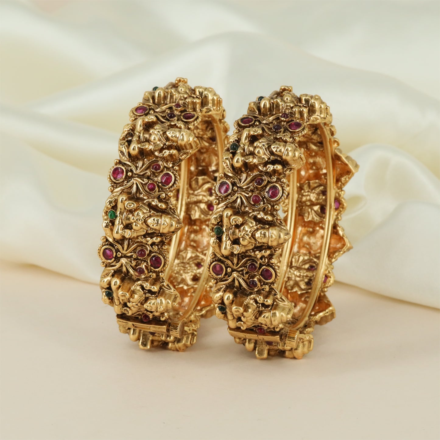 Filigree Lakshmi Antique Bangles with Layered Surface Texture and Border Work